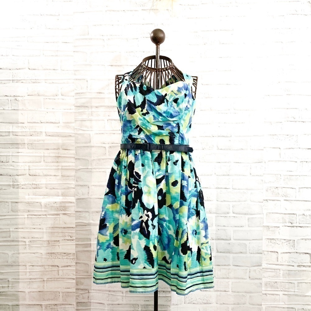 City Triangle Floral Navy & Teal Dress